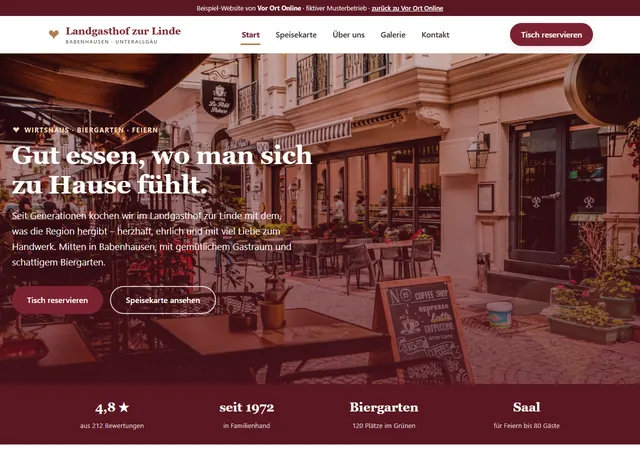 Startseite der Demo Landgasthof zur Linde