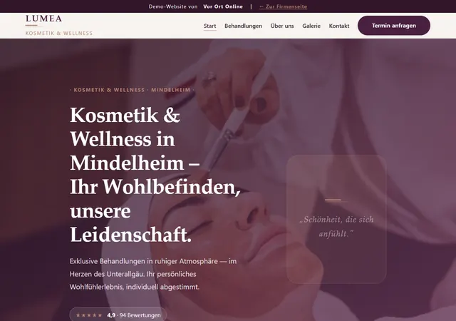 Startseite der Demo LUMEA Kosmetik und Wellness